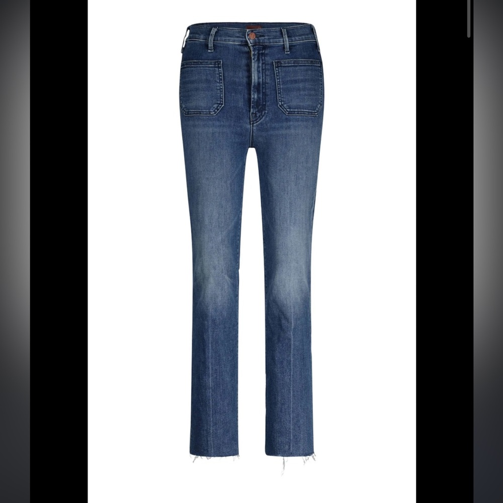 Mother denim hustler patch pocket ankle fray in wash “out for the evening”